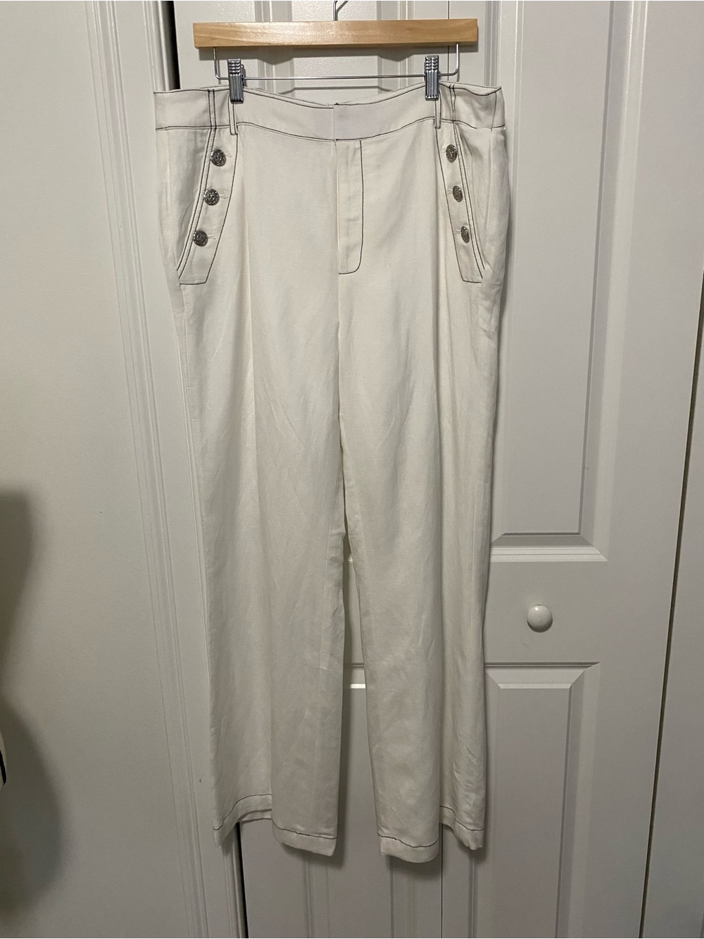 NWT Karl Lagerfeld Paris White Sailor Linen Blend Trousers